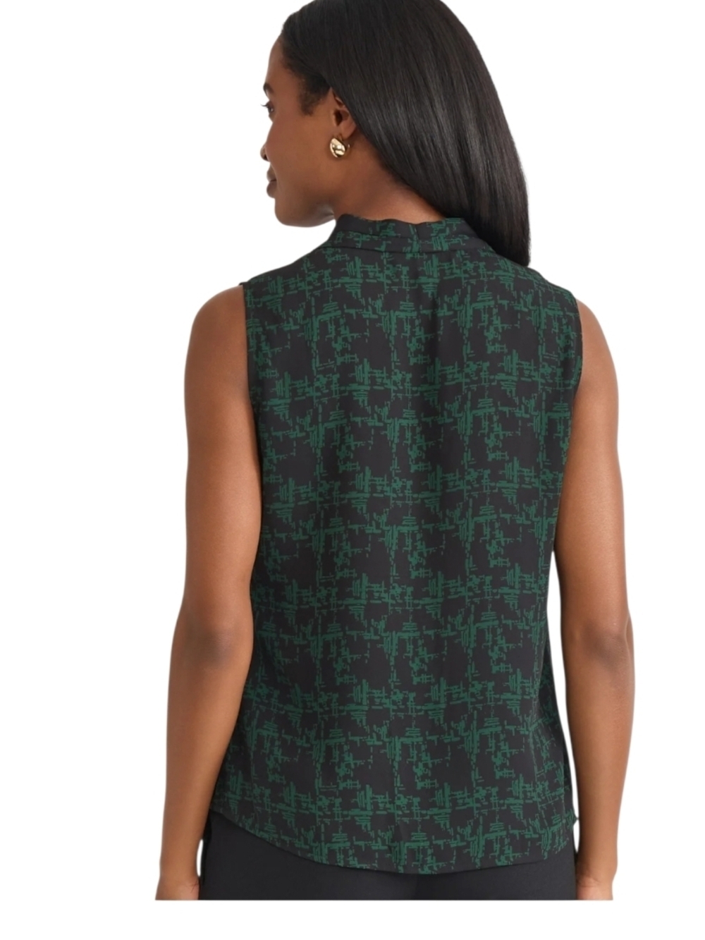 KASPER - PXL Sleeveless V-Neck Printed Shell Top - Green/Black - Picture 2 of 10